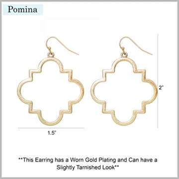 POMINA Quatrefoil Clover Gold Dangle Drop Earrings Gold Silver Two Tone Textured Trendy Fashion Earrings for Women Teen (Gold)