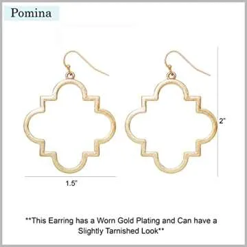 POMINA Quatrefoil Clover Gold Dangle Drop Earrings Gold Silver Two Tone Textured Trendy Fashion Earrings for Women Teen (Gold)