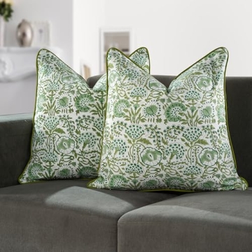 Stylish Cotton Pillow Covers 20x20 Green Block Print