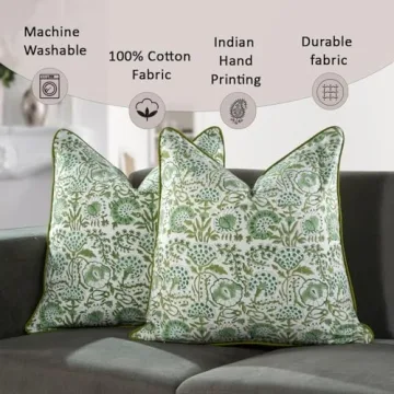 Stylish Cotton Pillow Covers 20x20 Green Block Print