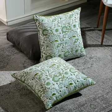 Stylish Cotton Pillow Covers 20x20 Green Block Print