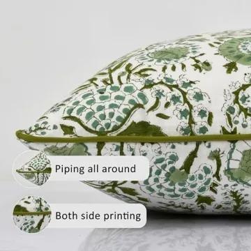 Stylish Cotton Pillow Covers 20x20 Green Block Print