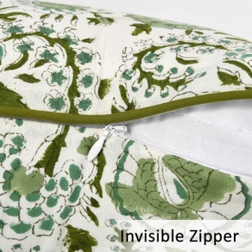 Stylish Cotton Pillow Covers 20x20 Green Block Print