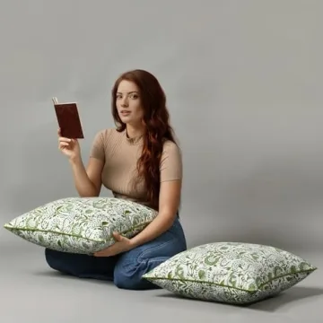 Stylish Cotton Pillow Covers 20x20 Green Block Print