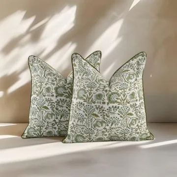 Stylish Cotton Pillow Covers 20x20 Green Block Print