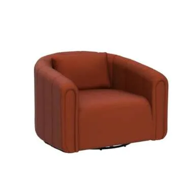 ANJ Swivel Barrel Chair Set of 2 with Plump Pillow, Modern Channel Dutch Velvet Accent Chair, Comfy Round Armchair, Swivel Accent Chair for Nursery Living Room Bedroom (Orange)