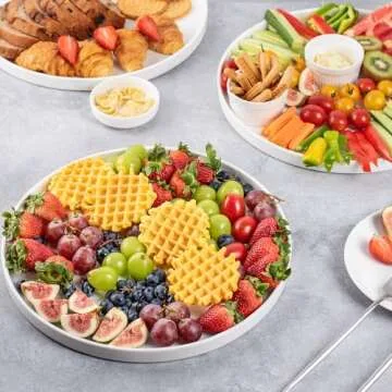 12.8" Ceramic Serving Trays and Platters, 3 Packs Round Serving Platters, Platters for Serving Food, Appetizer, Charcuterie, Snack, Dessert, Serving Dishes, Serving Trays for Entertaining, White