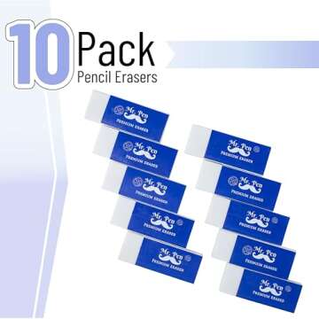 Mr. Pen Pencil Erasers, White, Large, Pack of 10