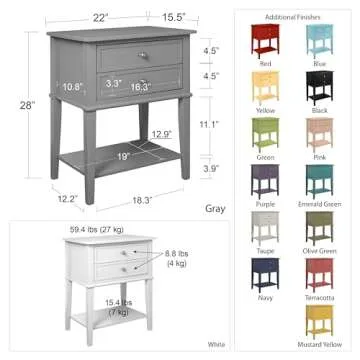 Ameriwood Home Franklin Accent Table with 2 Drawers, Gray - Stylish End Table or Nightstand for Living Room or Bedroom