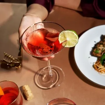 Viski Meridian Martini Glasses - Stemmed Fun Cocktail Glasses - Art Deco Ripple Gold Rimmed Crystal Glassware - 7.8oz Set of 2