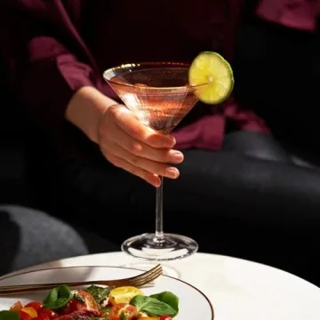 Viski Meridian Martini Glasses - Stemmed Fun Cocktail Glasses - Art Deco Ripple Gold Rimmed Crystal Glassware - 7.8oz Set of 2