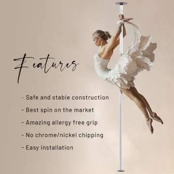 LUPIT POLE Classic G2 Standard Lock Chrome - Home Dancing Pole, 45 mm, Spinning and Static Mode, Easy Installation, No Drilling