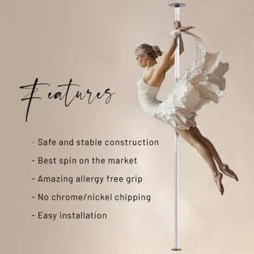 LUPIT POLE Classic G2 Standard Lock Chrome - Home Dancing Pole, 45 mm, Spinning and Static Mode, Easy Installation, No Drilling