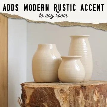 White Vases for Decor - Rustic Home Decor, Modern Farmhouse Decorations - Ceramic Vase for Fireplace Decor - Vases for Flowers, Rustic Decor for Living Room - Farmhouse Decor for The Home, Set of 3