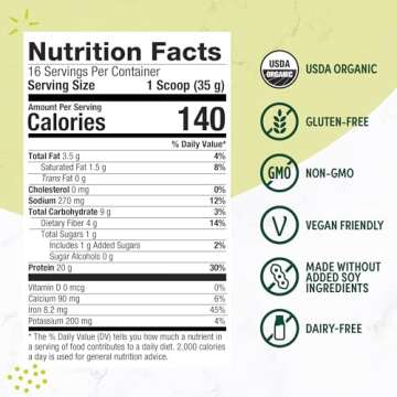 Purely Inspired Plant-Based Protein Powder for Men & Women, Rich Decadent Chocolate (16 Servings) - Vegan & Organic - 20g of Pea Protein Powder for Smoothies & Shakes - Dairy-Free, & Gluten-Free