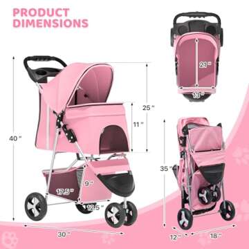 Magshion 3-Wheel Pet Stroller: Foldable Travel Jogger for Small & Medium Pets