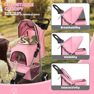 Lightweight Magshion 3-Wheel Pet Stroller - Travel Ready