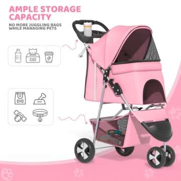 Lightweight Magshion 3-Wheel Pet Stroller - Travel Ready