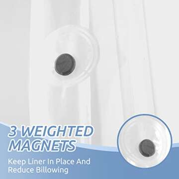 downluxe Set of 2 Waterproof White Shower Curtain Liner - PEVA Lightweight Plastic Shower Liner with 3 Magnets, Shower Curtains for Bathroom, 72" x 72", White