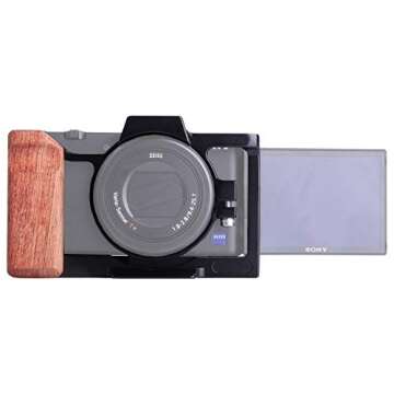 Easy Hood Camera Cage for Sony ZV-1 ZV1 Digital Camera, Vlogging Video Shooting Filmmaking Rig Stabilizer with Wooden Handle Grip, 1/4" Mounting Points, 3/8" Arri Locating Hole and Cold Shoe