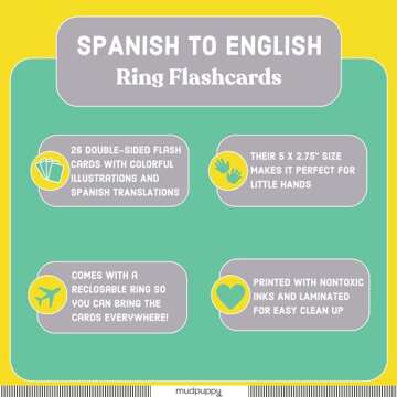 Mudpuppy Spanish To English — Ring Flashcards 26 Durable Double Sided Bilingual Language Cards Rec...
