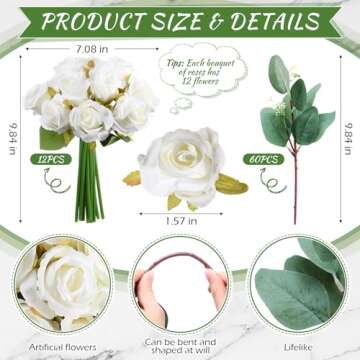 Zeyune Set of 12 Wedding Bridesmaids Bouquets - Elegant Artificial Roses for Events