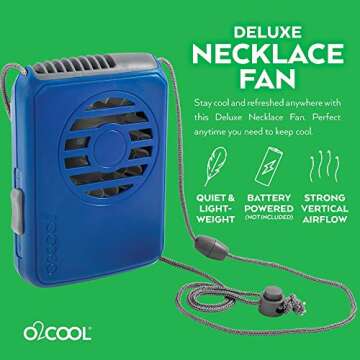 O2COOL Deluxe Personal Necklace Fan | Hands- Free, Battery Operated Wearable Mini Cooling Device for...