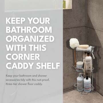 ToiletTree Products Stainless Steel Floor Shower Caddy - Corner Caddy Shelf for Bathroom and Shower ...