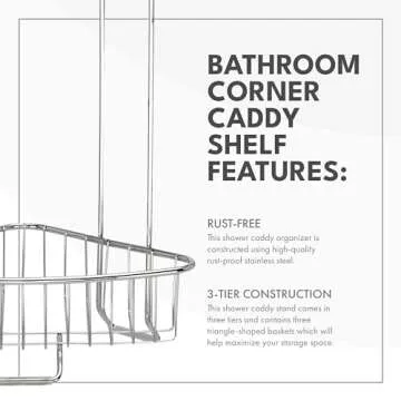 ToiletTree Products Stainless Steel Floor Shower Caddy - Corner Caddy Shelf for Bathroom and Shower Storage - Rust-Proof Shower Caddy for Shampoo, Soap, and More