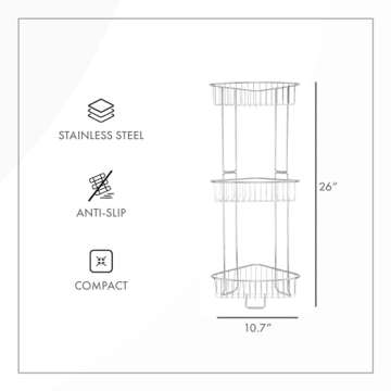 ToiletTree Products Stainless Steel Floor Shower Caddy - Corner Caddy Shelf for Bathroom and Shower Storage - Rust-Proof Shower Caddy for Shampoo, Soap, and More