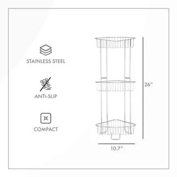 ToiletTree Products Stainless Steel Floor Shower Caddy - Corner Caddy Shelf for Bathroom and Shower Storage - Rust-Proof Shower Caddy for Shampoo, Soap, and More