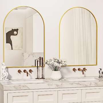 Antok Arch Bathroom Mirror, 20"x28" Wall Mounted Mirrors for Bathroom, Black Vanity Mirror with Metal Frame for Bedroom, Entryway, Living Room, Gold