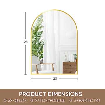 Antok Arch Bathroom Mirror, 20"x28" Wall Mounted Mirrors for Bathroom, Black Vanity Mirror with Metal Frame for Bedroom, Entryway, Living Room, Gold