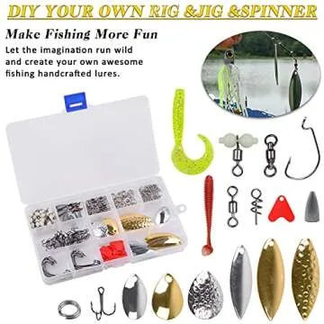 Fishing Lures Making Kit 235pcs Spinner Blades DIY Kit Fishing Spoon Rigs Soft Plastic Lures Fishing Hooks Spring Twist Lock Swivels Spinner Baits Fishing Accessories DIY Tackle Box