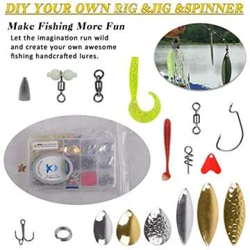 Fishing Lures Making Kit 235pcs Spinner Blades DIY Kit Fishing Spoon Rigs Soft Plastic Lures Fishing Hooks Spring Twist Lock Swivels Spinner Baits Fishing Accessories DIY Tackle Box