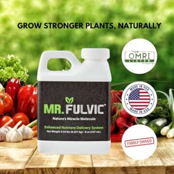 Mr. Fulvic Organic Fulvic Acid Plant Amendment, Natural Humic Soil and Hydroponic Nutrient Enhancer - Lawn and Garden Growth, Plant Health (8 oz)