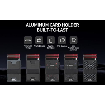 SEMORID Minimalist Wallet for Men, Slim RFID Blocking Mens Wallet, Aluminum Pop Up Card Case, Thin Metal Credit Card Holder with Cash Strap -12 Cards Storage