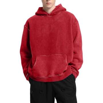 FAIABLE Mens Hoodies Pullover Oversized Hoodie Plush Fleece Hooded Sweatshirt Vintage Heavyweight Ho...