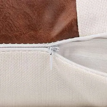 Cygnus Set of 2 White Linen Patchwork Faux Leather Throw Lumbar Pillow Covers for Couch Living Room Bedroom,Modern Accent Decor Lumbar Covers 12X20 inch, Brown and White