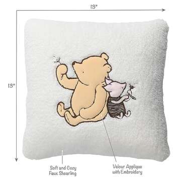 Lambs & Ivy Storytime Pooh Soft Faux Shearling Nursery Throw Pillow - Cream