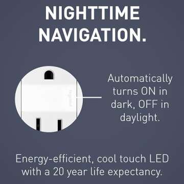 Legrand radiant Adjustable LED Night Light Outlet, Nightlight Electrical Outlets, Tamper Resistant, Safe for Kids, White, NTL885TRWCC6