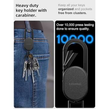 Keychain, Key Finder Built-in Anti-Loss Tracker, Heavy Duty Key Holder, Premium Stainless Steel Keychain Carabiner Car Key Chains with GPS Global Locator Tracking Waterproof Frosted Black