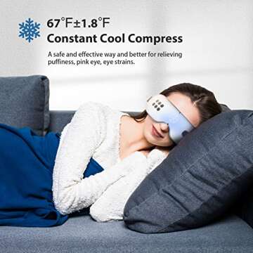 fmlave Eye Massager with Heat and Cooling for Migraines, Dry Eyes, Dark Circles, Rechargeable Blueto...