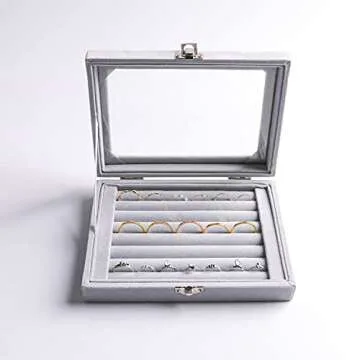Frebeauty Rings/Earring Organizer Tray with Clear Lid,7 Slots Ring Box Velvet Ring Holder Drawer Ins...