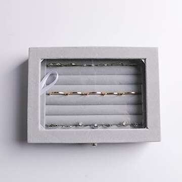 Frebeauty Rings/Earring Organizer Tray with Clear Lid,7 Slots Ring Box Velvet Ring Holder Drawer Insert Jewelry Storage Box Jewelry Display Case Jewelry Box Gift for Women and Girls(Grey,7 Slots)