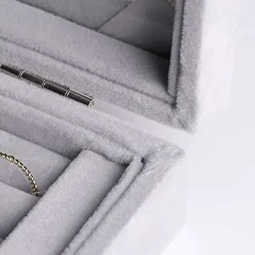 Frebeauty Rings/Earring Organizer Tray with Clear Lid,7 Slots Ring Box Velvet Ring Holder Drawer Insert Jewelry Storage Box Jewelry Display Case Jewelry Box Gift for Women and Girls(Grey,7 Slots)