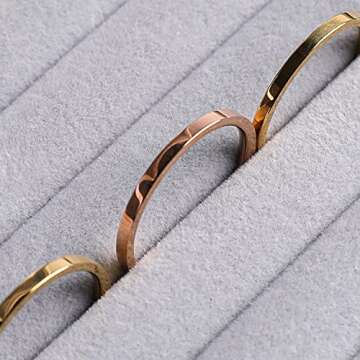 Frebeauty Rings/Earring Organizer Tray with Clear Lid,7 Slots Ring Box Velvet Ring Holder Drawer Insert Jewelry Storage Box Jewelry Display Case Jewelry Box Gift for Women and Girls(Grey,7 Slots)