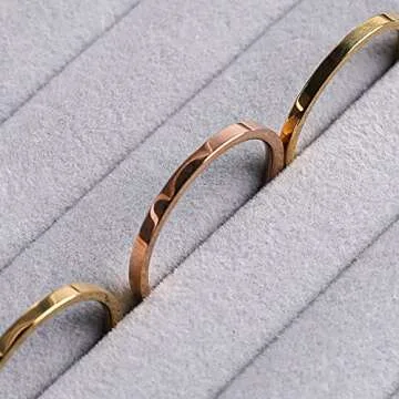 Frebeauty Rings/Earring Organizer Tray with Clear Lid,7 Slots Ring Box Velvet Ring Holder Drawer Insert Jewelry Storage Box Jewelry Display Case Jewelry Box Gift for Women and Girls(Grey,7 Slots)