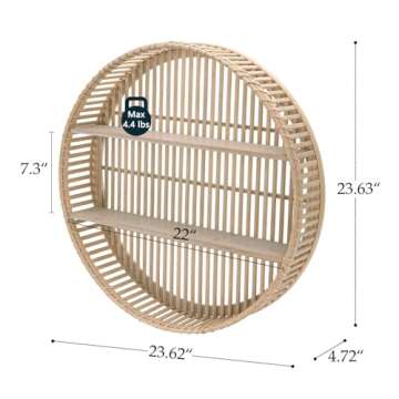 Rattan Wall Shelf 3 Tier Boho Wall Mounted Shelf Farmhouse Handcraft Round Floating Shelf Display Ra...
