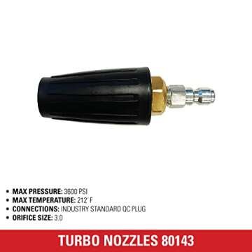 Simpson Cleaning 80143 3600 PSI Universal Turbo Pressure Washer Nozzle, 1/4-Inch Quick Connect, Hot- or Cold-Water Use, Black